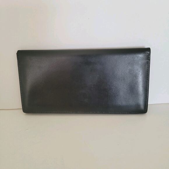 Dunhill Designer Checkbook Card Slim Bill Holder Wallet Black Bifold Leather - Picture 2 of 12